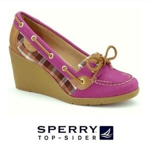 Sperry Top Sider Magenta Pink & Brown Plaid Wedges Sz 7